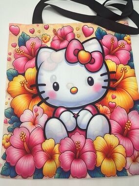 Sanrio Hello Kitty Floral Tote - Pink, Yellow, White, Black